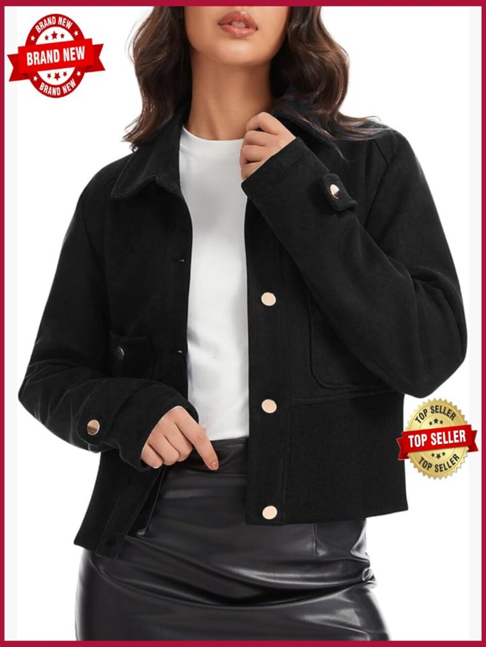 Faux Suede Cropped Bomber Jacket Lightweight Button Down Spring Coat with